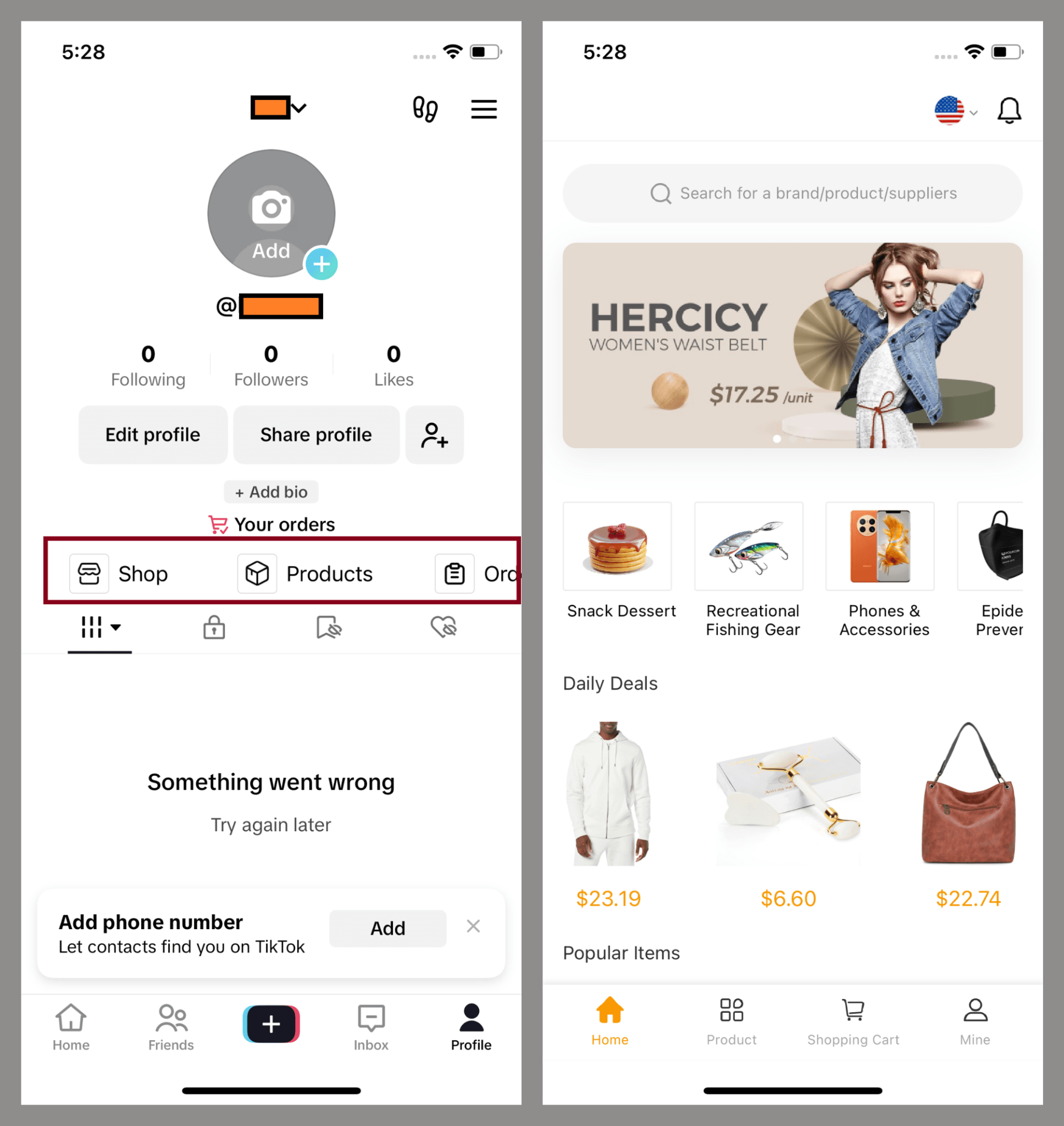 TikTok 應用程式內開設了可疑商店